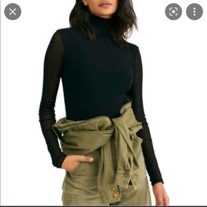 Free People Double Layer Mesh Turtleneck